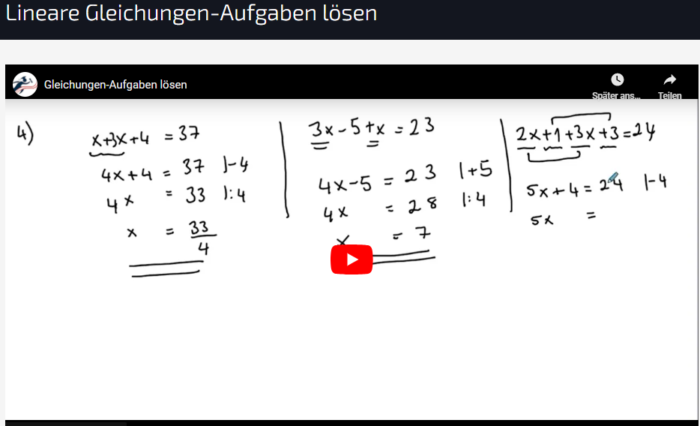 Lineare Gleichungen Aufgaben