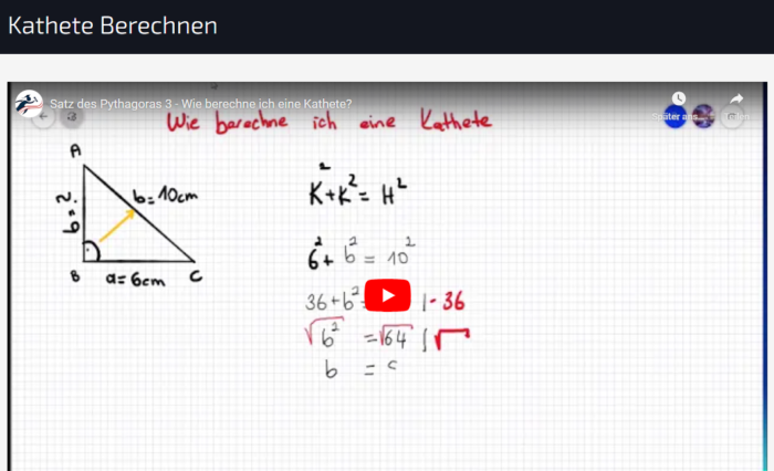 Satz des Pythagoras-kathete-berechnen